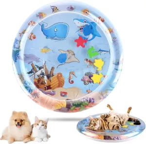 Cat Water Bed Play Mat, Cat Water Mat with Fish, Water Sensory Play Mat for Cats, 39 In/40 in Pet Sleeping Mats for Summer, Interactive Cats Toy for Indoor Play (Shark 20 in)