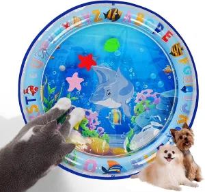 Cat Water Bed Play Mat, Ocean-Themed Round Sensory Water Play Mat for Cats Thickened Non-Slip Cat Water Mat with Floating Fish Design, Interactive Pet Toy for Indoor Cats(23 in,Dolphin)