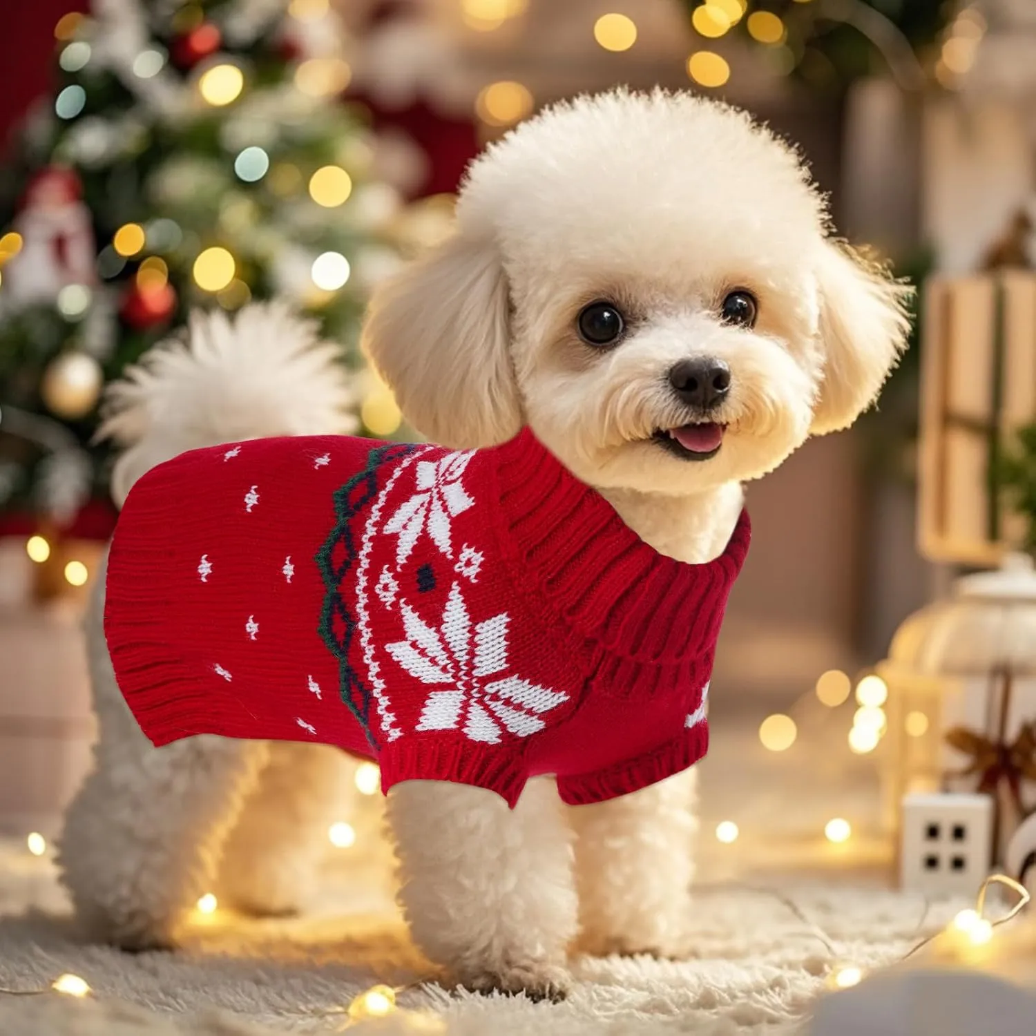 choyaxo Dog Christmas Sweater for Small Pet Dogs Cat Breathable Knitted Warm Cat Outfit for Christmas Warm Apparel for Winter (Red, Medium)
