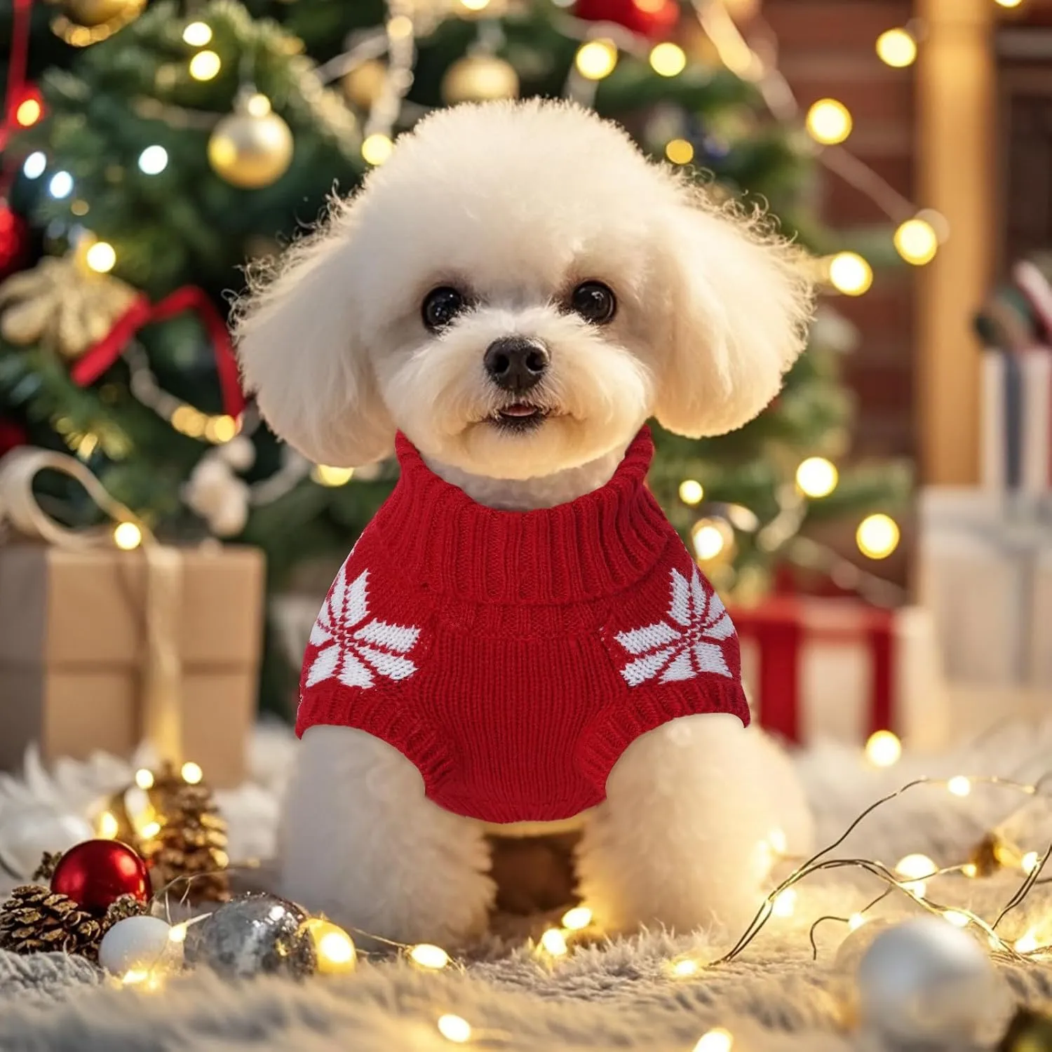 choyaxo Dog Christmas Sweater for Small Pet Dogs Cat Breathable Knitted Warm Cat Outfit for Christmas Warm Apparel for Winter (Red, Medium)