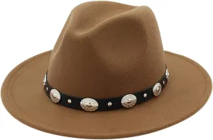Classic Western Cowboy & Cowgirl Hat Felt Wide Brim Women Men Fedora Hats Decoration with Western Belt Bukle