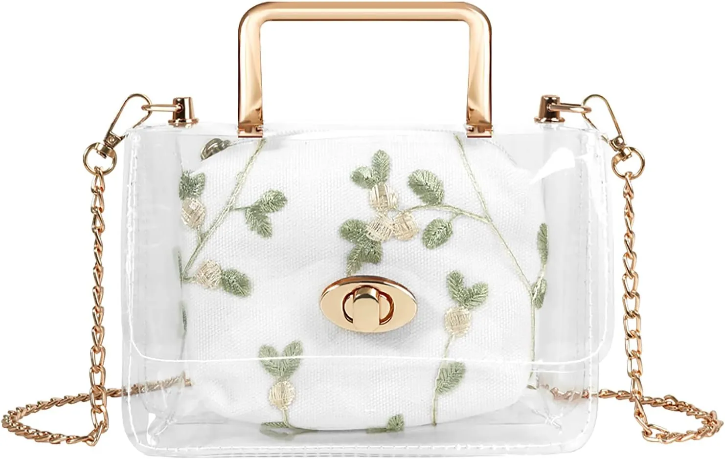 Clear Shoulder Bag Purse, 2 in 1 Transparent Crossbody Bag Jelly Handbag, Polyvinyl Chloride Top Handle Chain Clutch for Women