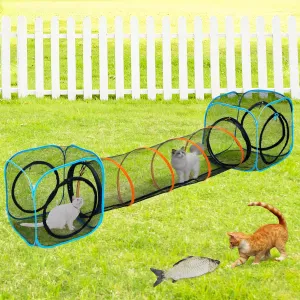 Collapsible Cat Play Tunnel & House for Indoor/Outdoor, Easy Connect with Cat Tent (2 Cubes   Run Tunnel)