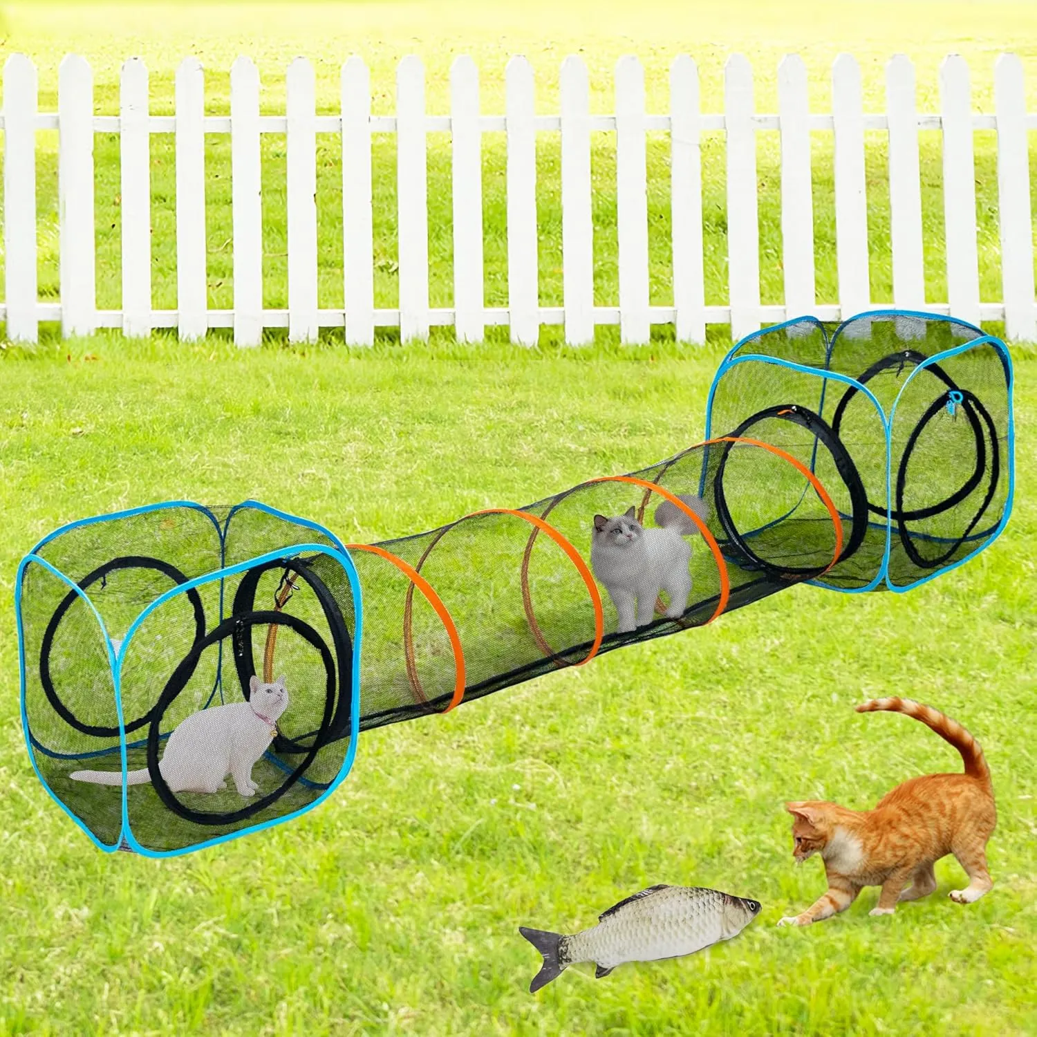 Collapsible Cat Play Tunnel & House for Indoor/Outdoor, Easy Connect with Cat Tent (2 Cubes   Run Tunnel)