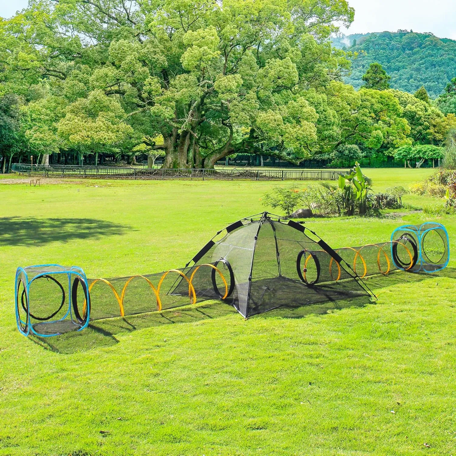 Collapsible Cat Play Tunnel & House for Indoor/Outdoor, Easy Connect with Cat Tent (2 Cubes   Run Tunnel)