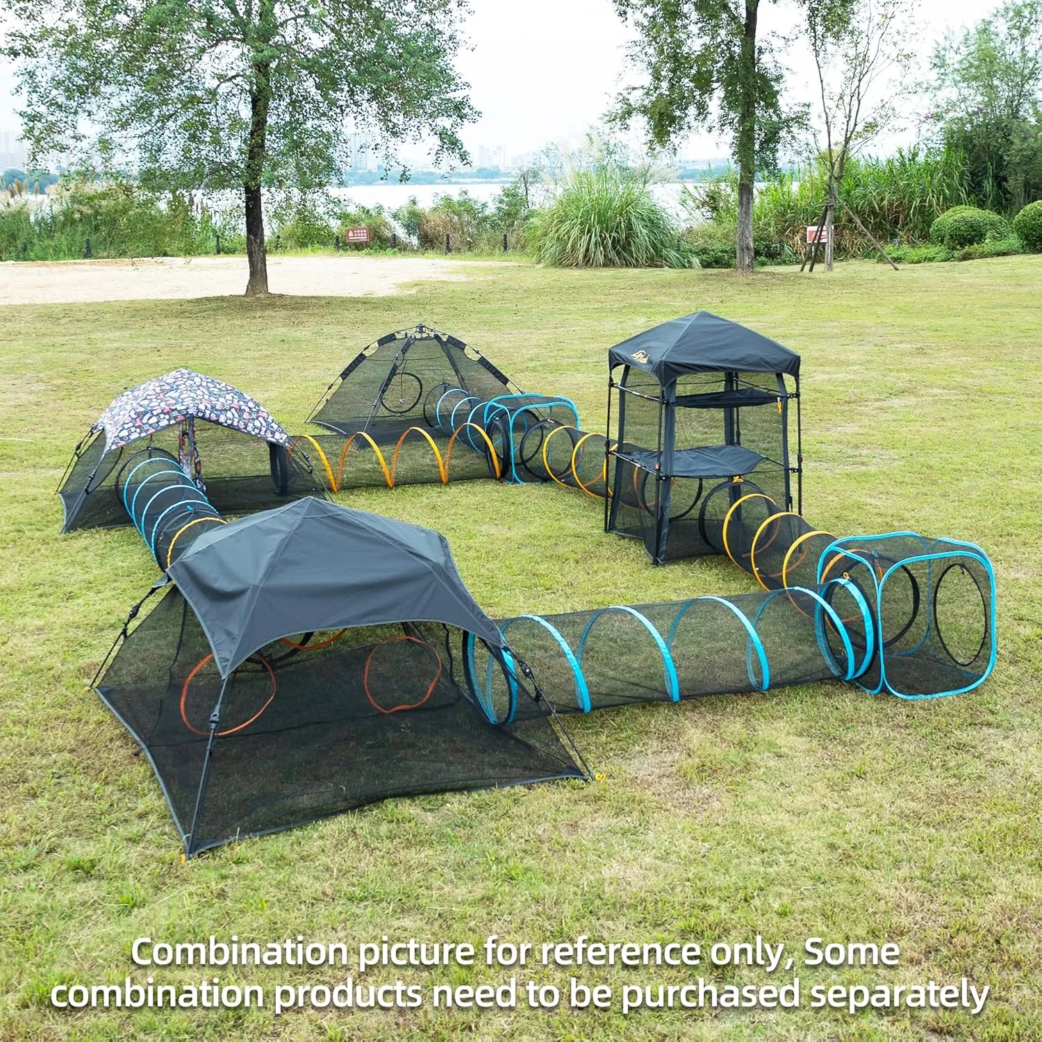 Collapsible Cat Play Tunnel & House for Indoor/Outdoor, Easy Connect with Cat Tent (2 Cubes   Run Tunnel)