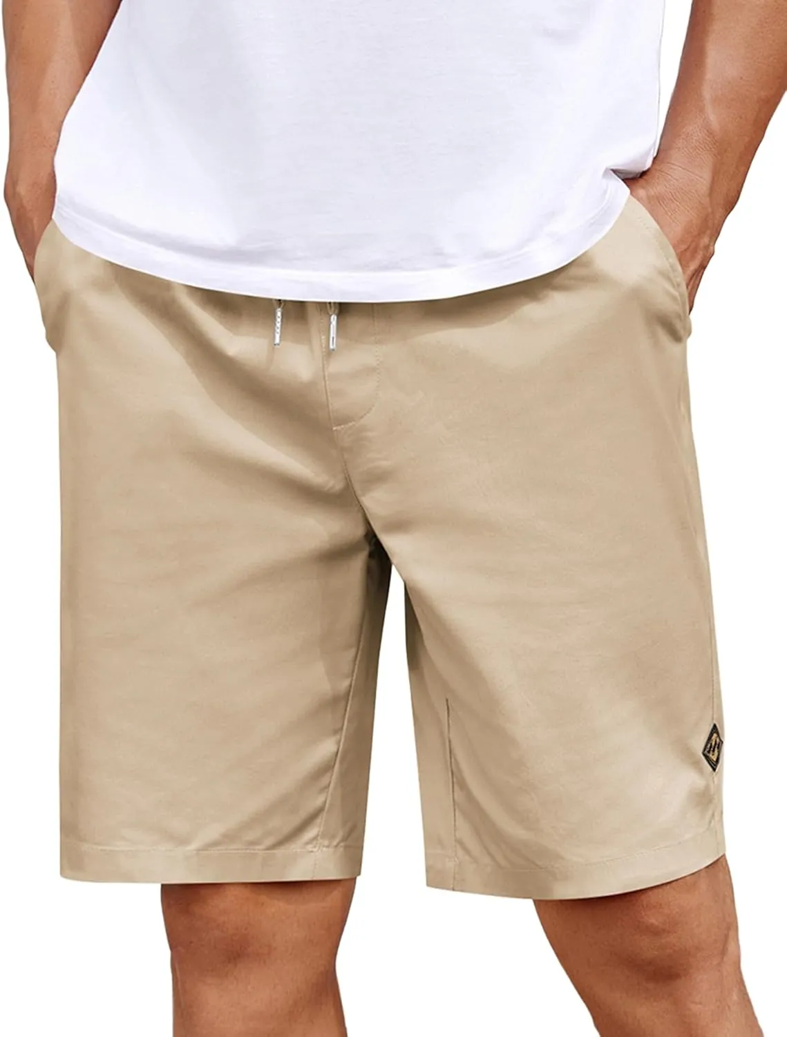 COOFANDY Mens Casual Shorts Cotton Elastic Drawstring Shorts Summer Beach Chino Shorts