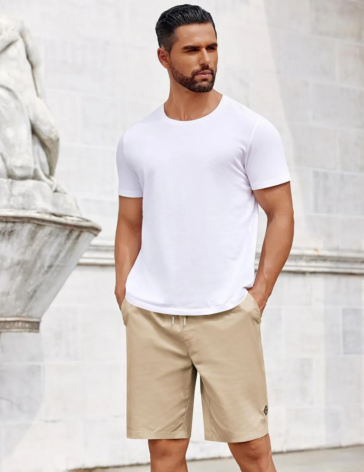 COOFANDY Mens Casual Shorts Cotton Elastic Drawstring Shorts Summer Beach Chino Shorts