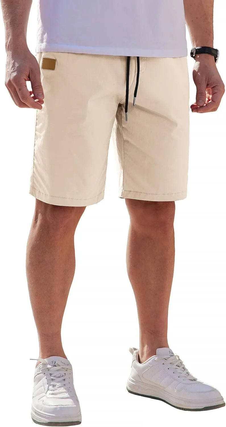 COOFANDY Mens Casual Shorts Cotton Elastic Waist Drawstring Shorts Lightweight Summer Beach Shorts