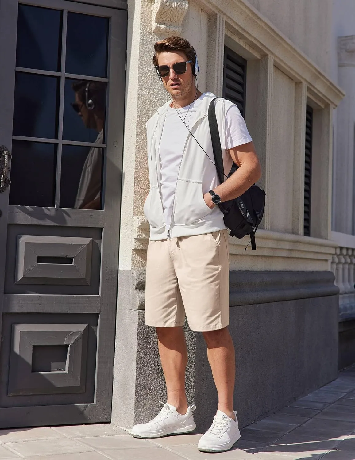 COOFANDY Mens Casual Shorts Cotton Elastic Waist Drawstring Shorts Lightweight Summer Beach Shorts