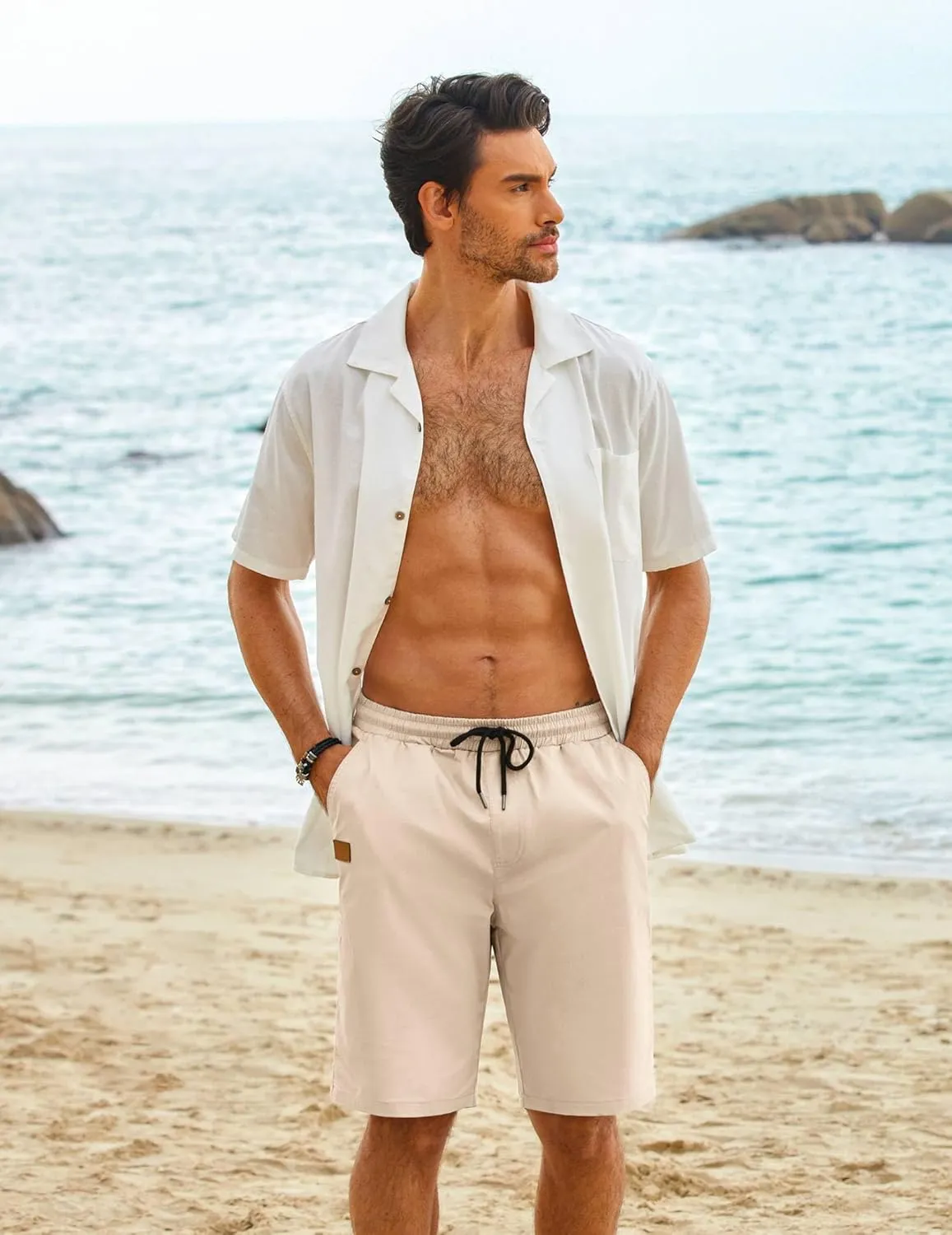 COOFANDY Mens Casual Shorts Cotton Elastic Waist Drawstring Shorts Lightweight Summer Beach Shorts
