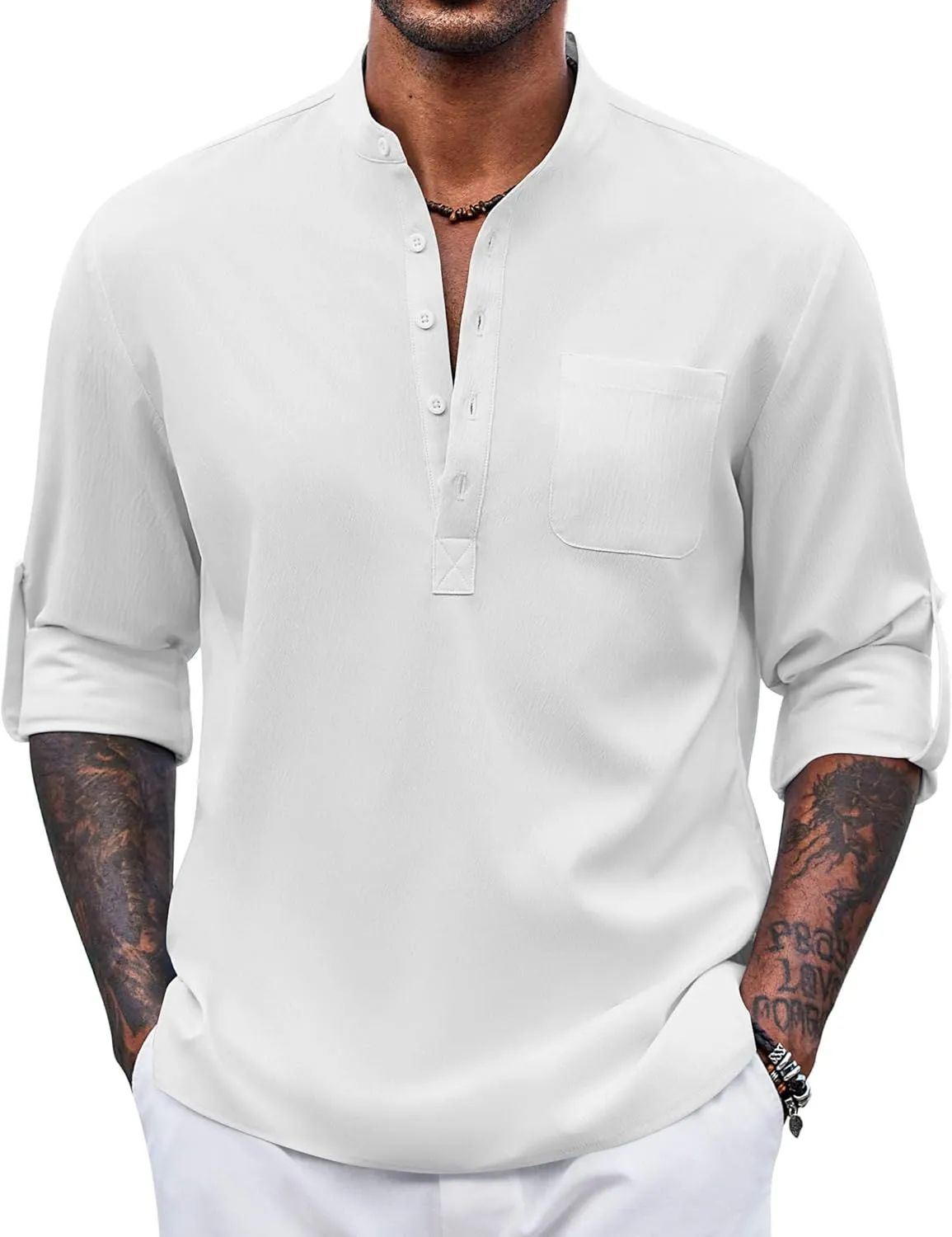 COOFANDY Men's Henley Shirt Long Sleeve Lightweight Casual T-Shirt Summer Beach Hippie Tee Shirt
