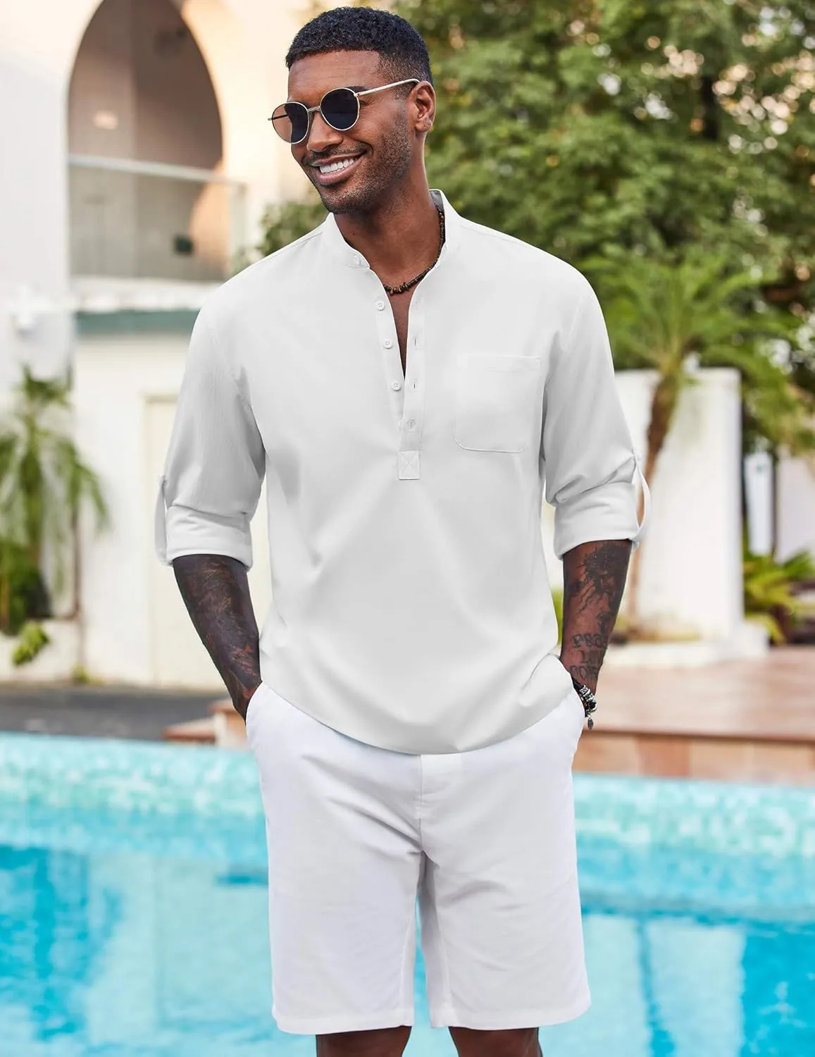 COOFANDY Men's Henley Shirt Long Sleeve Lightweight Casual T-Shirt Summer Beach Hippie Tee Shirt