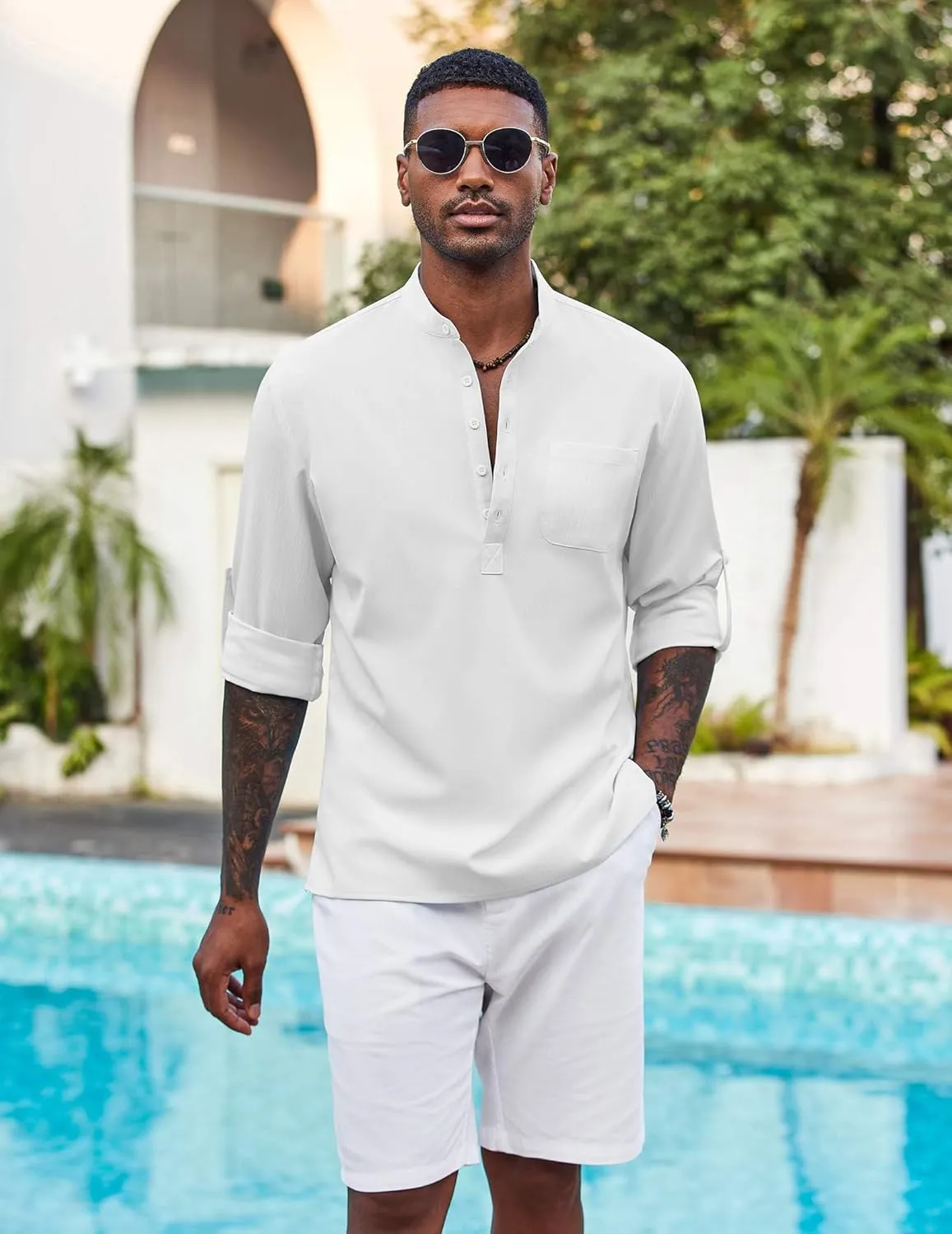 COOFANDY Men's Henley Shirt Long Sleeve Lightweight Casual T-Shirt Summer Beach Hippie Tee Shirt