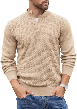 COOFANDY Men's Quarter Button Sweater Lightweight Mock Neck Pullover Sweater Fashion Casual Knitted Henley Sweater