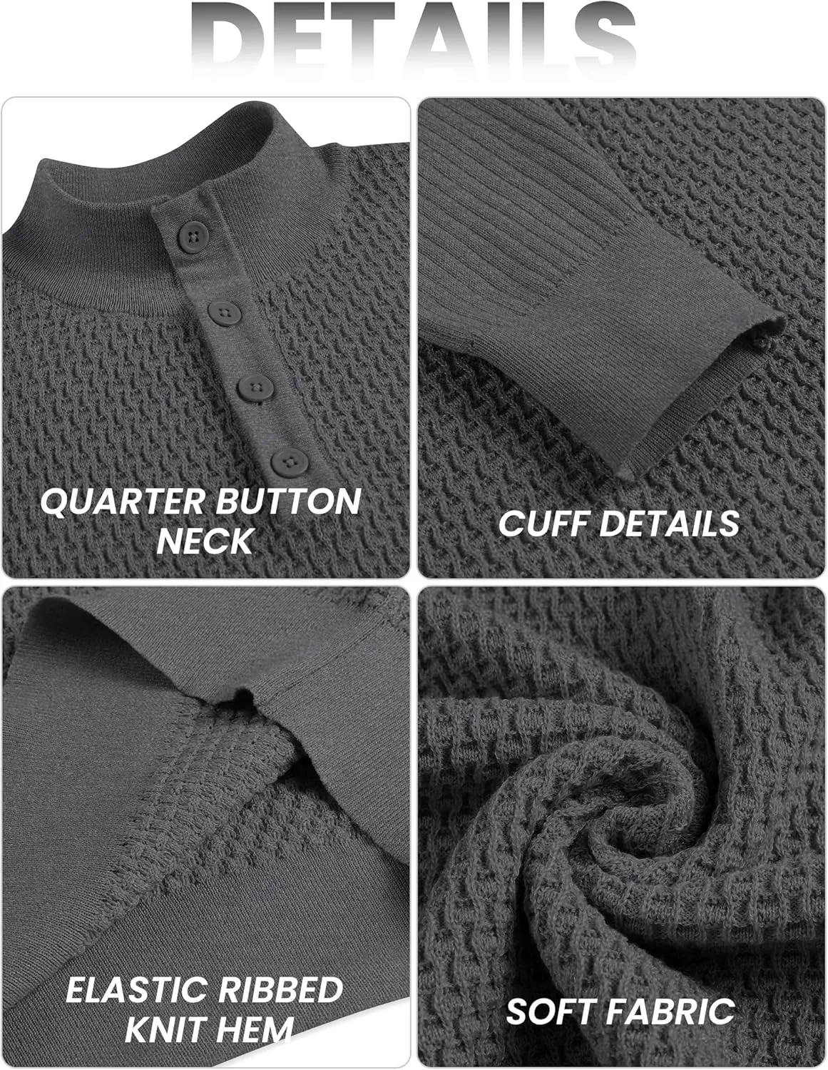 COOFANDY Men's Quarter Button Sweater Lightweight Mock Neck Pullover Sweater Fashion Casual Knitted Henley Sweater