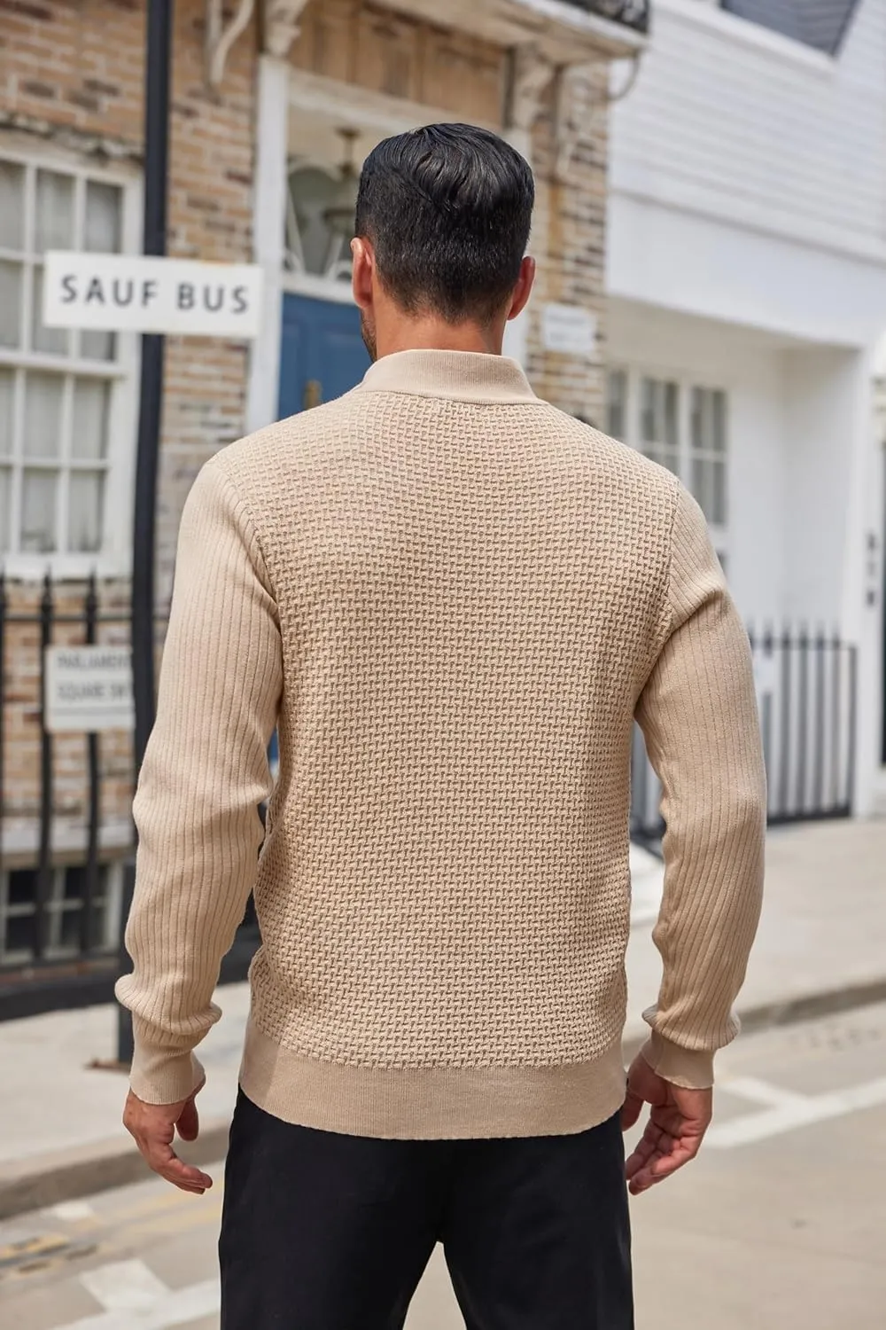 COOFANDY Men's Quarter Button Sweater Lightweight Mock Neck Pullover Sweater Fashion Casual Knitted Henley Sweater