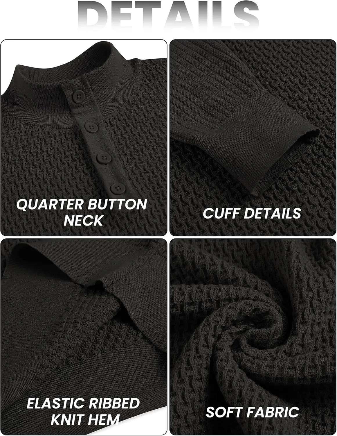 COOFANDY Men's Quarter Button Sweater Lightweight Mock Neck Pullover Sweater Fashion Casual Knitted Henley Sweater