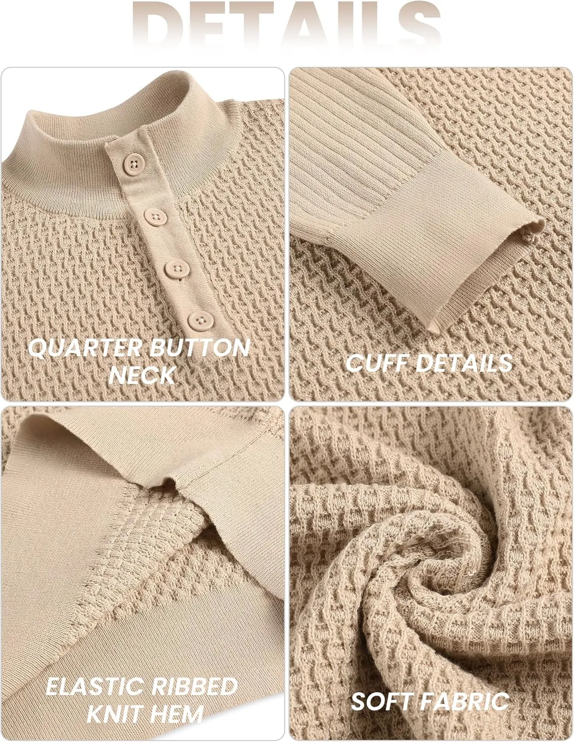 COOFANDY Men's Quarter Button Sweater Lightweight Mock Neck Pullover Sweater Fashion Casual Knitted Henley Sweater