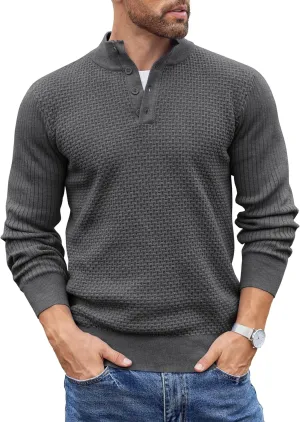 COOFANDY Men's Quarter Button Sweater Lightweight Mock Neck Pullover Sweater Fashion Casual Knitted Henley Sweater