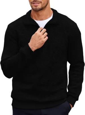 COOFANDY Men's Quarter Zip Pullover Casual Long Sleeve Sweater Slim Fit Sweater Mock Neck Polo Sweater