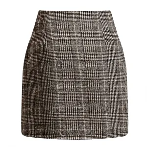 COTECRAM Plaid Mini Skirts for Women Trendy High Waisted Fall Winter Wool Bodycon Pencil Midi Skirts A-line