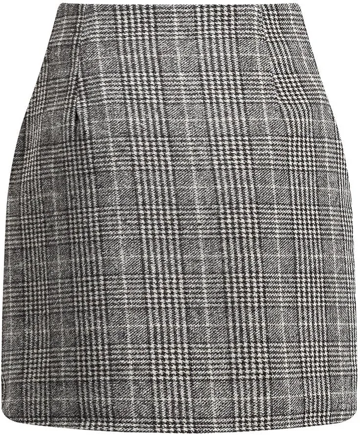 COTECRAM Plaid Mini Skirts for Women Trendy High Waisted Fall Winter Wool Bodycon Pencil Midi Skirts A-line