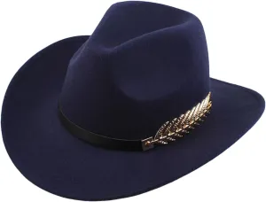 Cowboy Hat for Women and Men Classic Roll Up Felt Wide Brim Vintage Fedora Hats Western Cowboy Cowgirl Hats Unisex