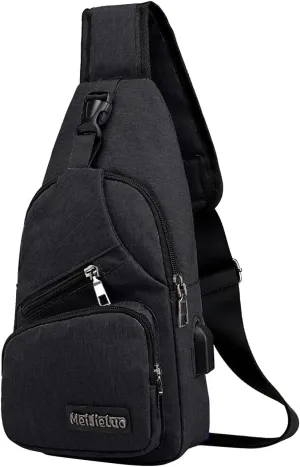 Crossbody Sling Bag, Water-Proof Crossbody Backpack/Shoulder Bag with USB Charging Port, Lightweight Shoulder Chest Bags (Black)
