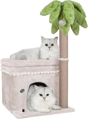 Cute Small Cat Tree,Cat Tree Tower with Sisal-Covered Scratching Post,Play House and Cozy Perch for Cats Playing and Relaxing