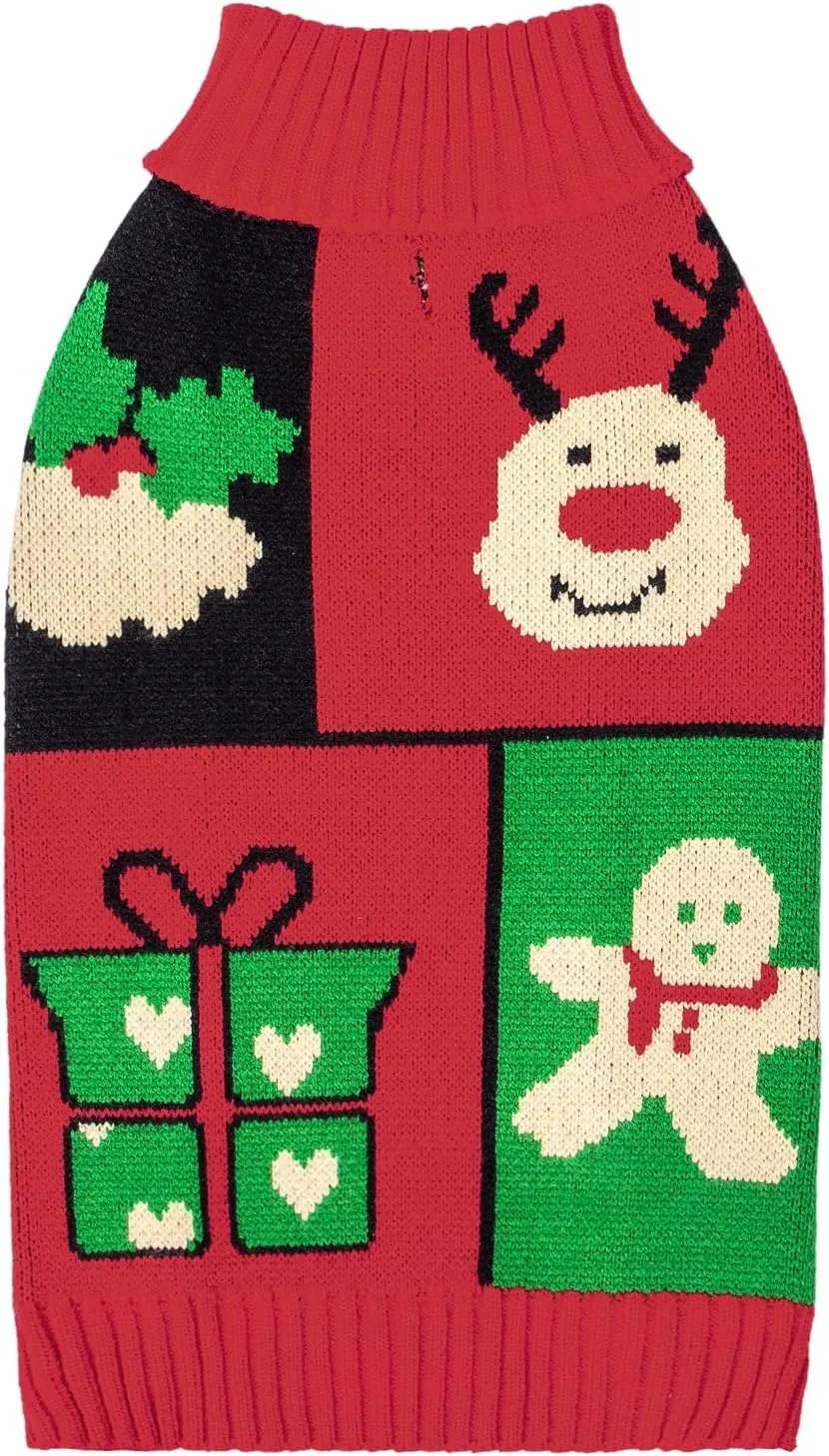 CuteBone Christmas Dog Sweater for Small Dogs X-mas Knit Puppy Sweater Turtleneck Pet Winter Clothes Cat Apparel with Harness Hole