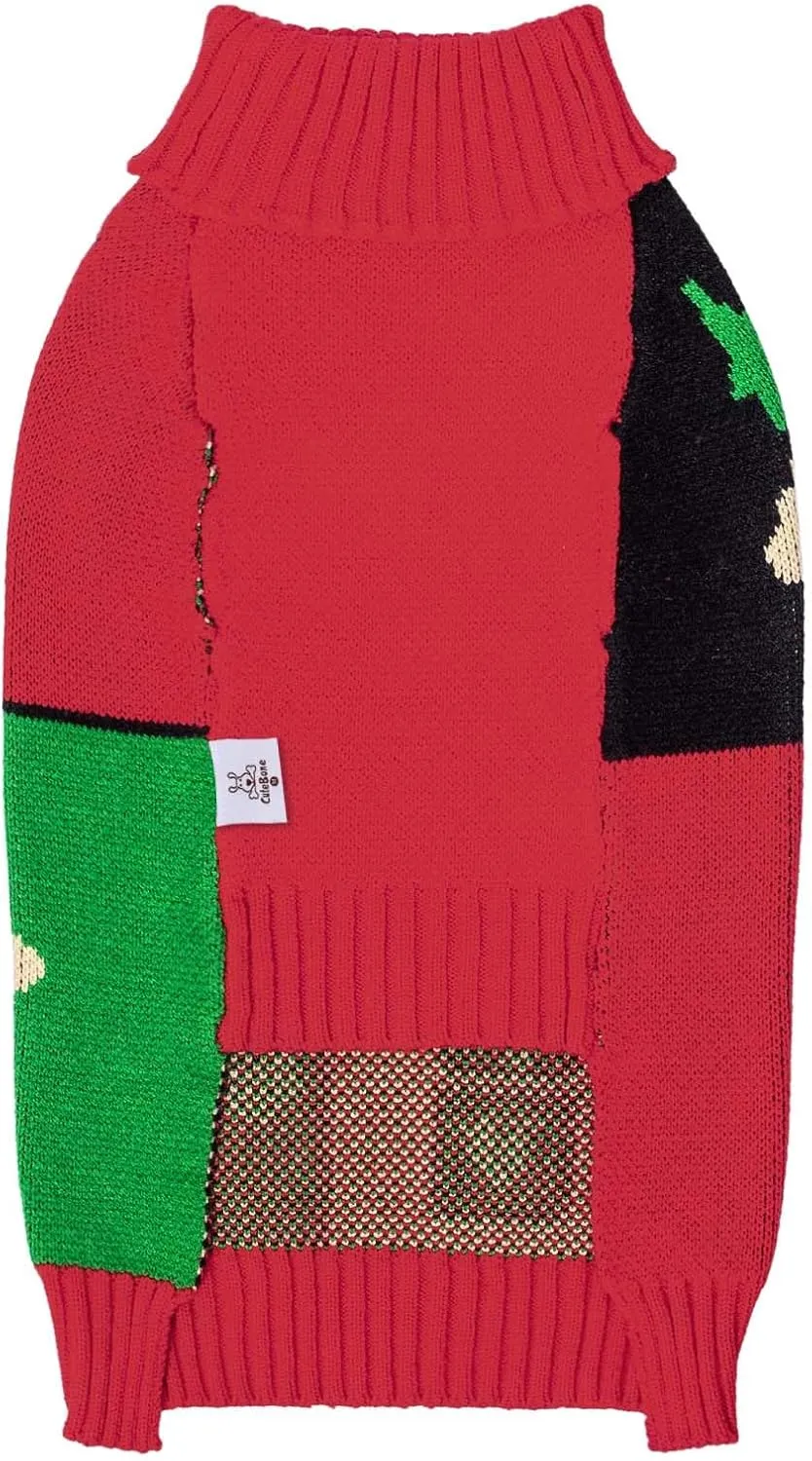 CuteBone Christmas Dog Sweater for Small Dogs X-mas Knit Puppy Sweater Turtleneck Pet Winter Clothes Cat Apparel with Harness Hole