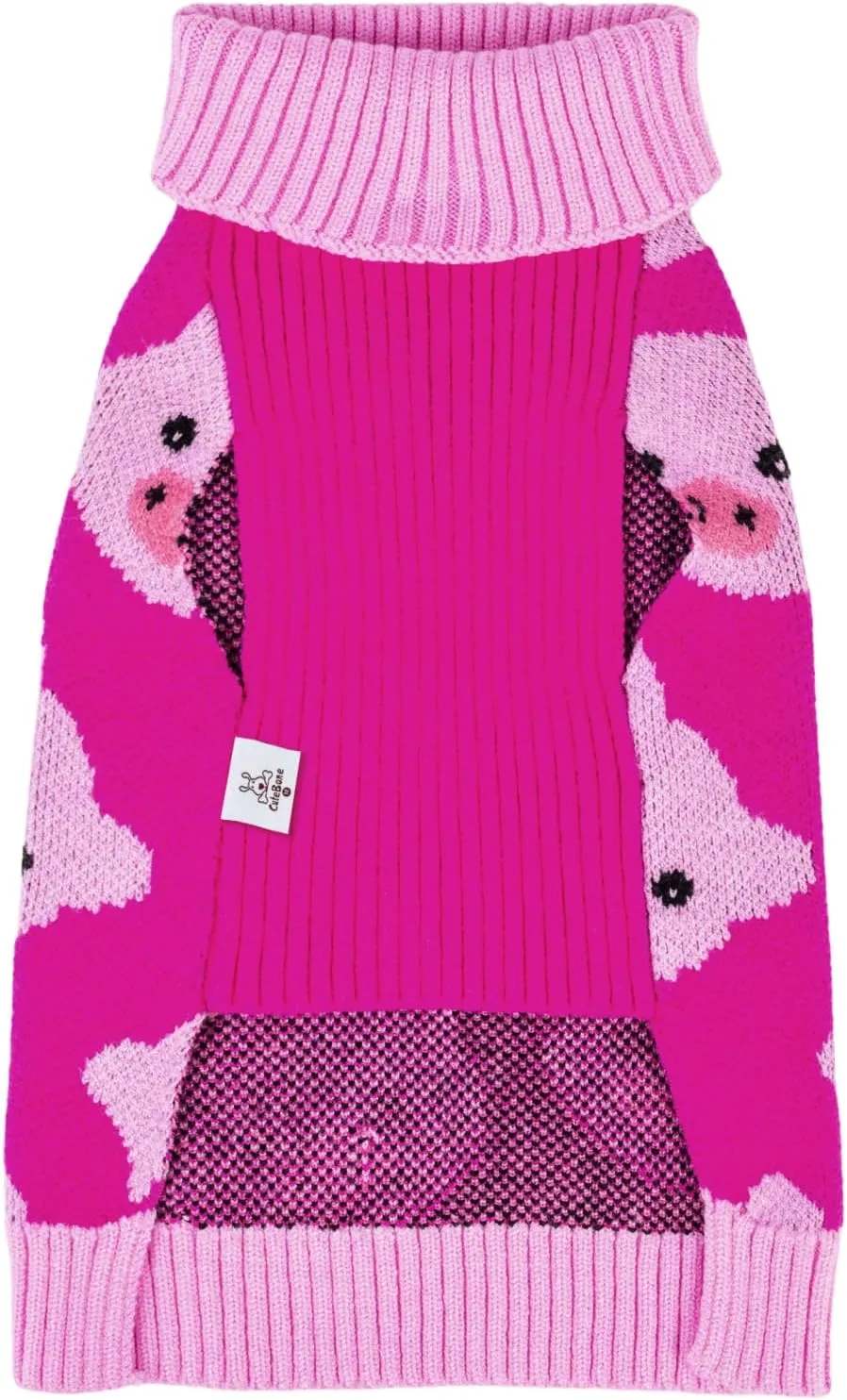 CuteBone Dog Sweater for Small Medium Dogs Pink Pig Knit Puppy Sweater Turtleneck Pet Winter Clothes Cat Apparel with Harness Hole