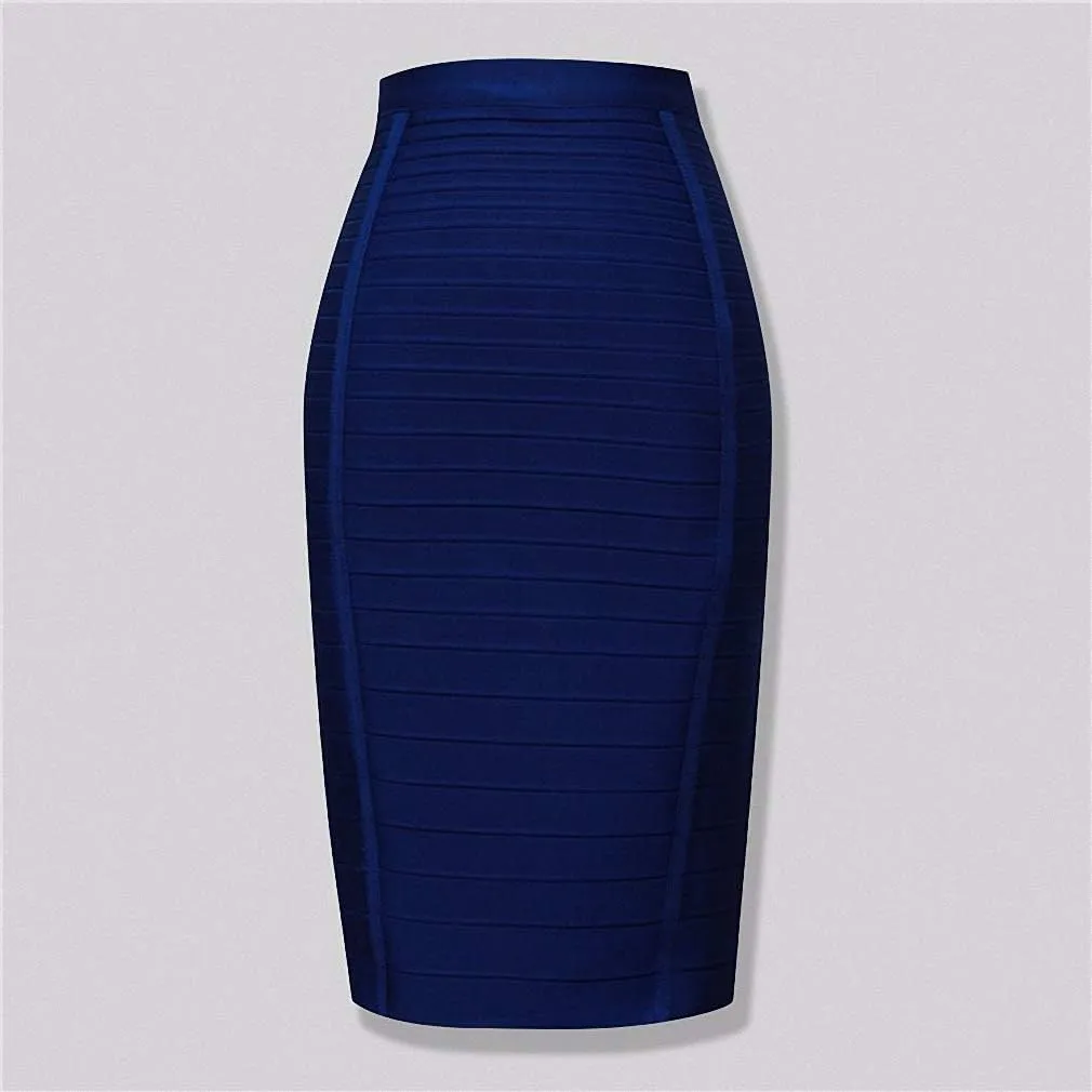 Dawery Women Bandage Striped Zipper Double Open Sexy High Waist Bodycon Hip Pencil Skirt Knee Length Medium Long Elastic Slim