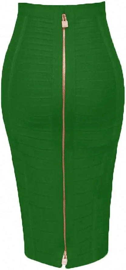 Dawery Women Bandage Striped Zipper Double Open Sexy High Waist Bodycon Hip Pencil Skirt Knee Length Medium Long Elastic Slim