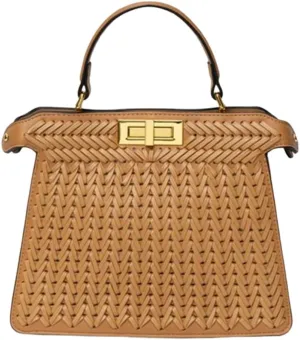 Dionne Woven Handbag | Made of Genuine Leather for Durability and Versatile Use for Women | Dionne Handbag for Work, Travel & Daily Use | Easy to Carry | Brown Colored