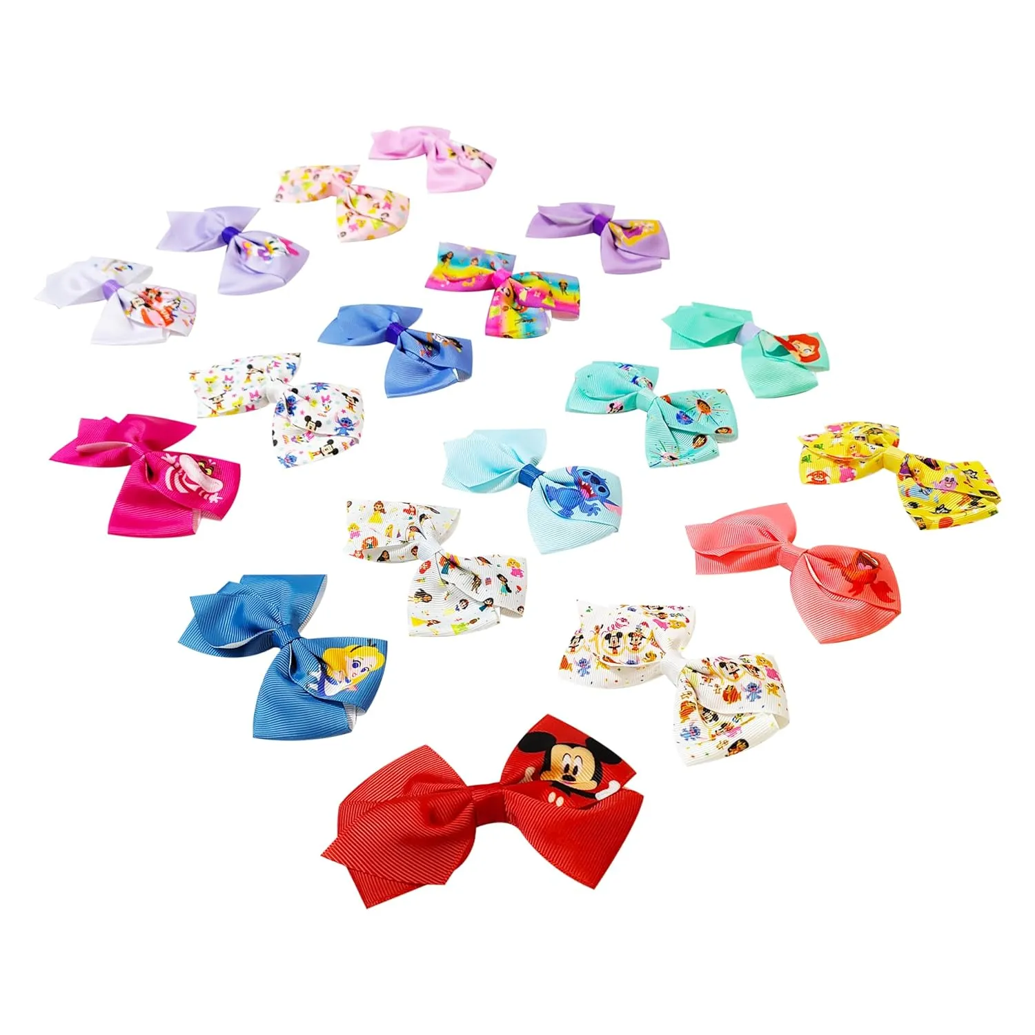 Disney 100th Anniversary Special Hair Accessory for Girls|18pc Disney Hair Bow Clips Featuring Favorite Characters with a String Bag Bow Holder with hanger. For all occasions & ages 3 