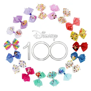 Disney 100th Anniversary Special Hair Accessory for Girls|18pc Disney Hair Bow Clips Featuring Favorite Characters with a String Bag Bow Holder with hanger. For all occasions & ages 3 