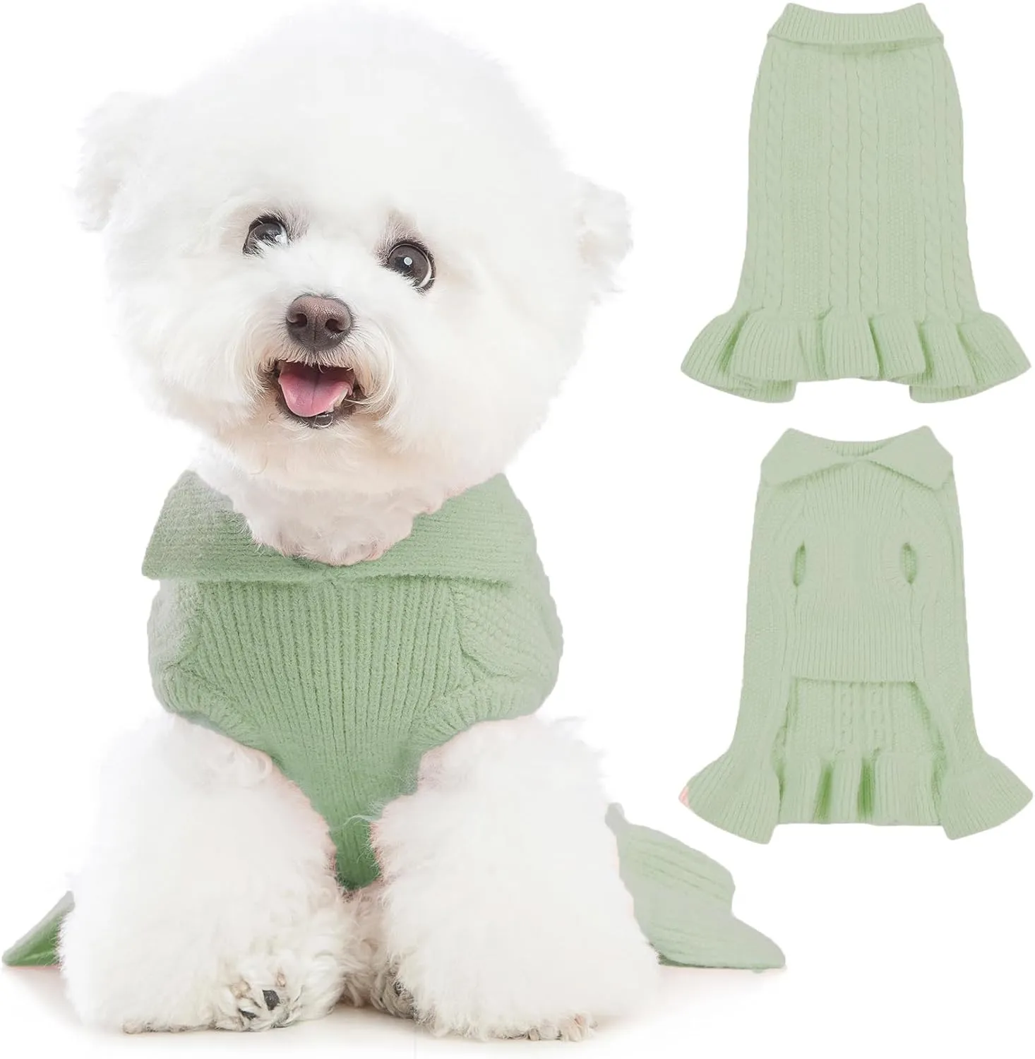 Dog Cat Sweater Dress Warm Pet Sweater for Large Dogs, Cute Knitted Classic Dog Clothes Halloween Pet Apparel for Girls Boys, Green XL