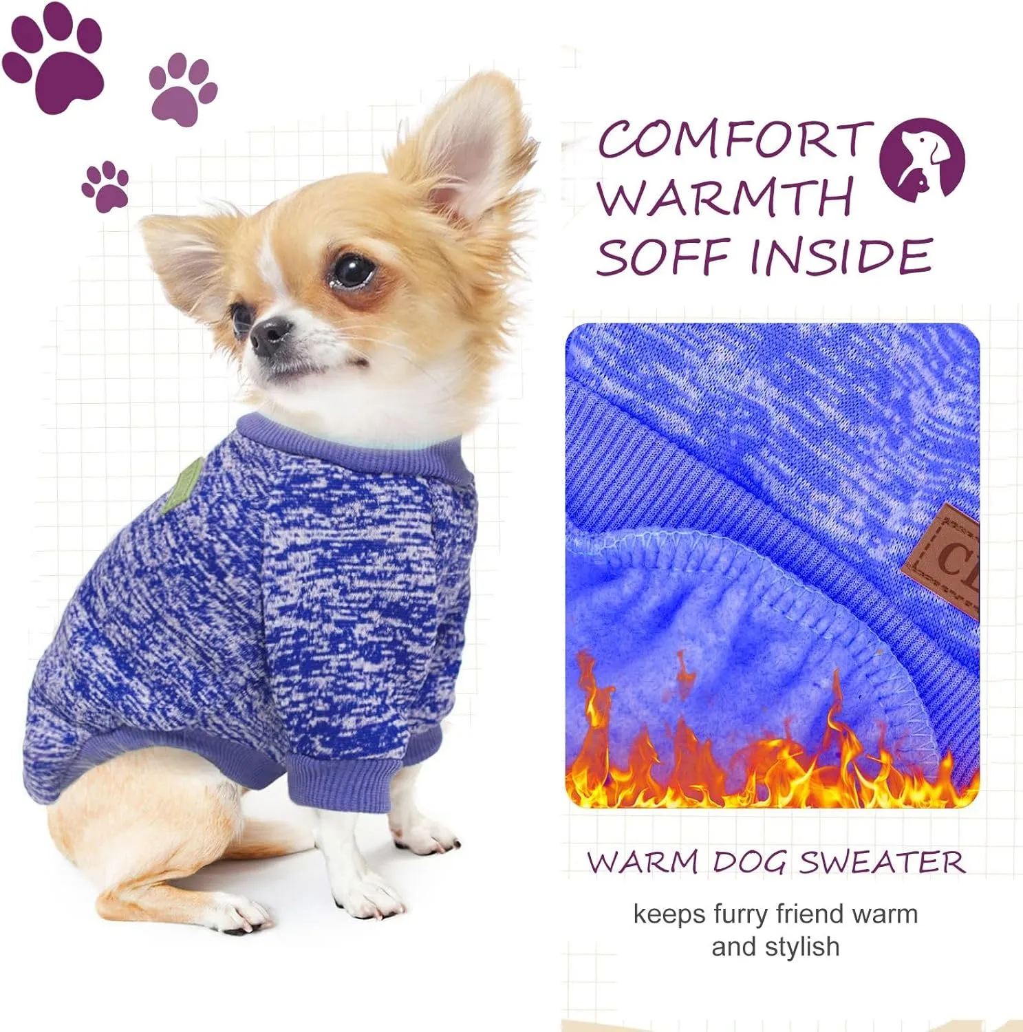 Dog Sweaters for Small/Medium/Large Dogs Stylish Cat Sweater Warm Pet Apparel for Spring/Fall/Winter(Dark Blue, L)