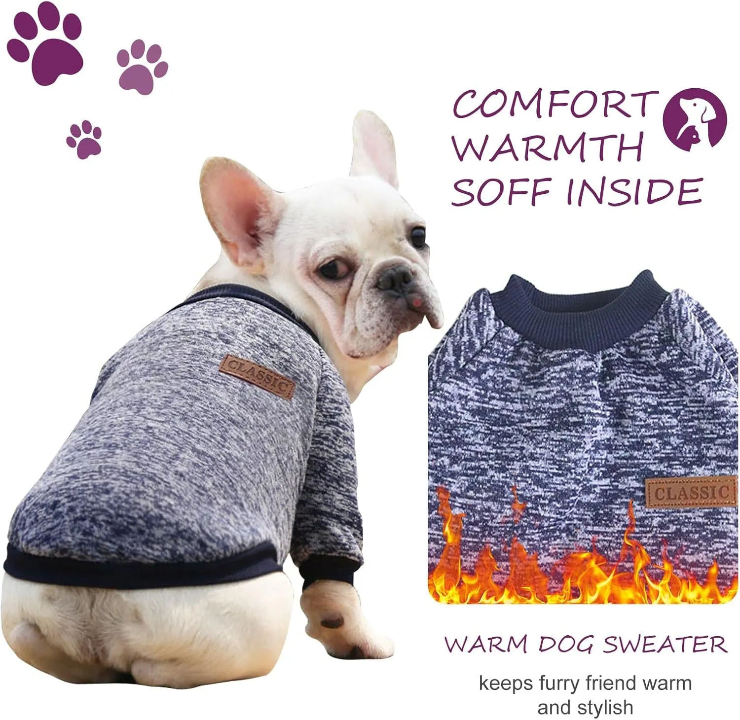 Dog Sweaters for Small/Medium/Large Dogs Stylish Cat Sweater Warm Pet Apparel for Spring/Fall/Winter(Navy Blue, L)