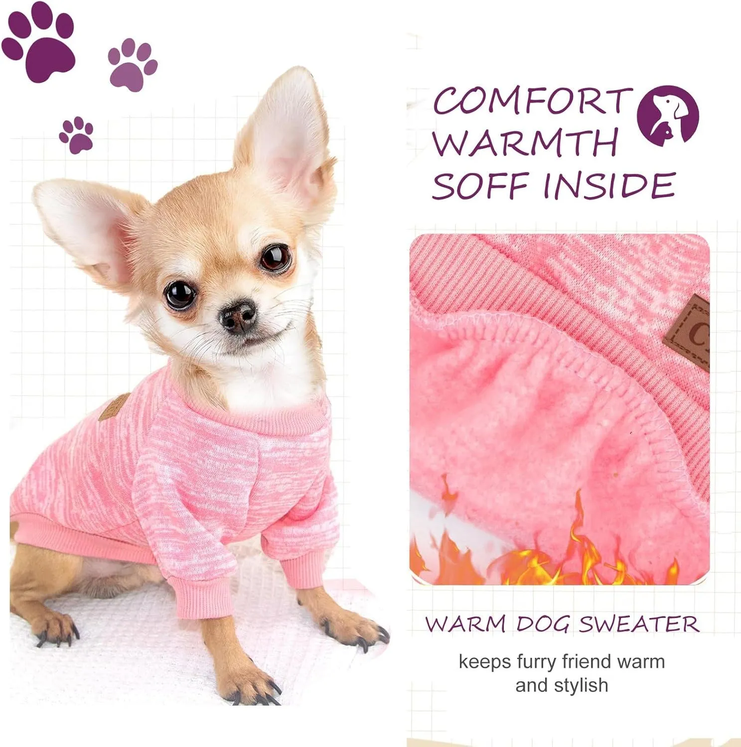 Dog Sweaters for Small/Medium/Large Dogs Stylish Cat Sweater Warm Pet Apparel for Spring/Fall/Winter(Pink, L)