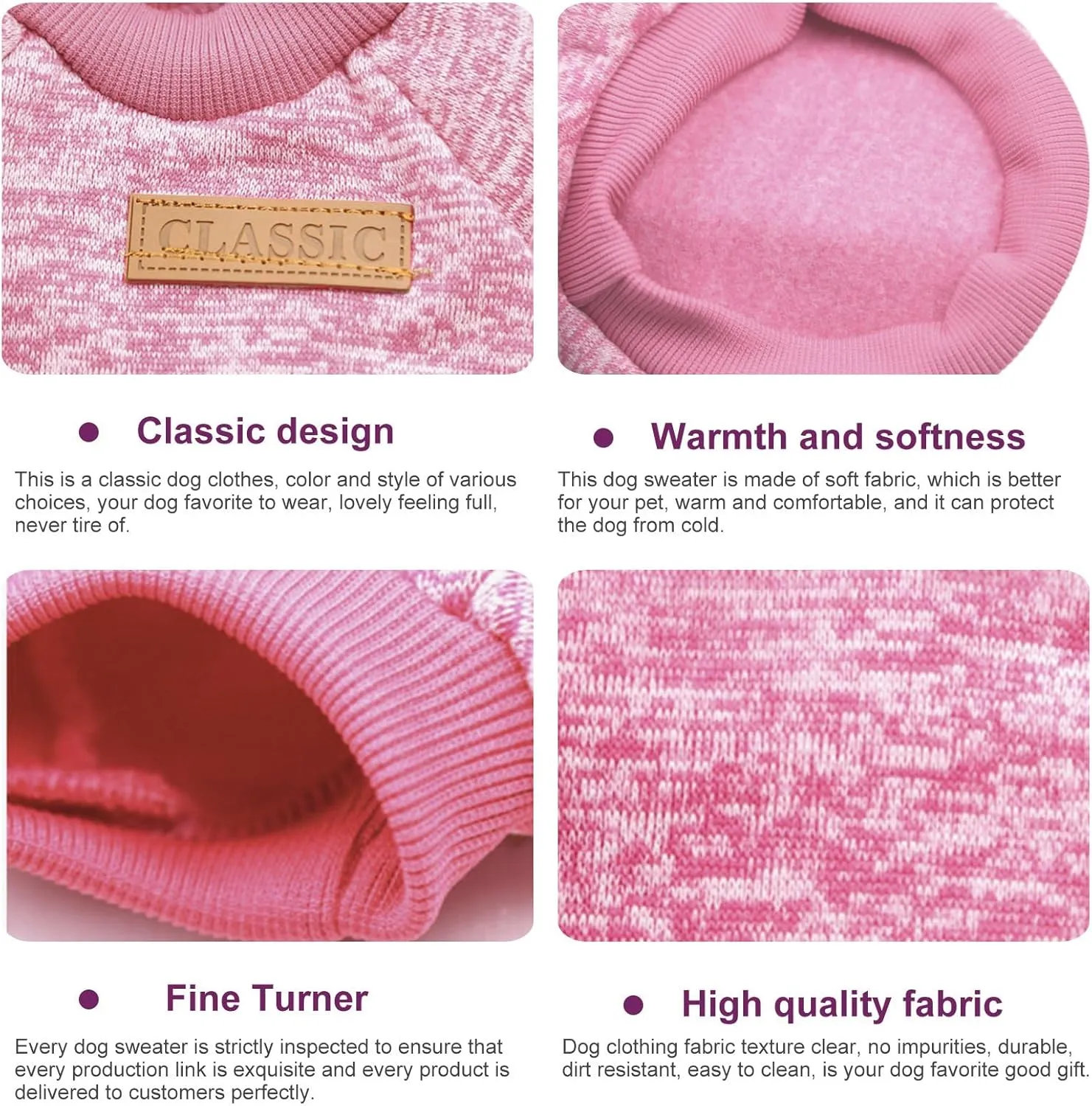 Dog Sweaters for Small/Medium/Large Dogs Stylish Cat Sweater Warm Pet Apparel for Spring/Fall/Winter(Pink, L)