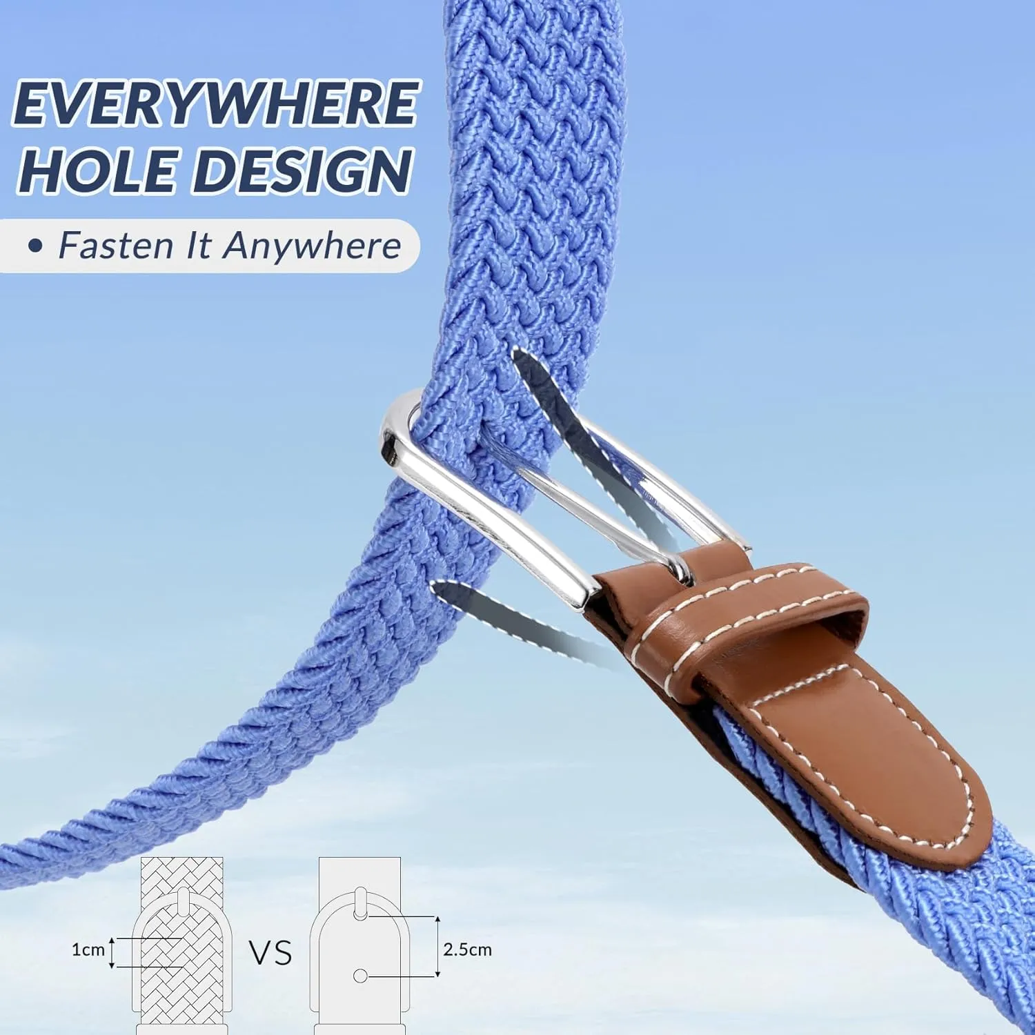 Elastic Braided Belt Mens Golf Belts No-Hole Design Lightweight Breathable Woven Stretch Belt for Golf Casual
