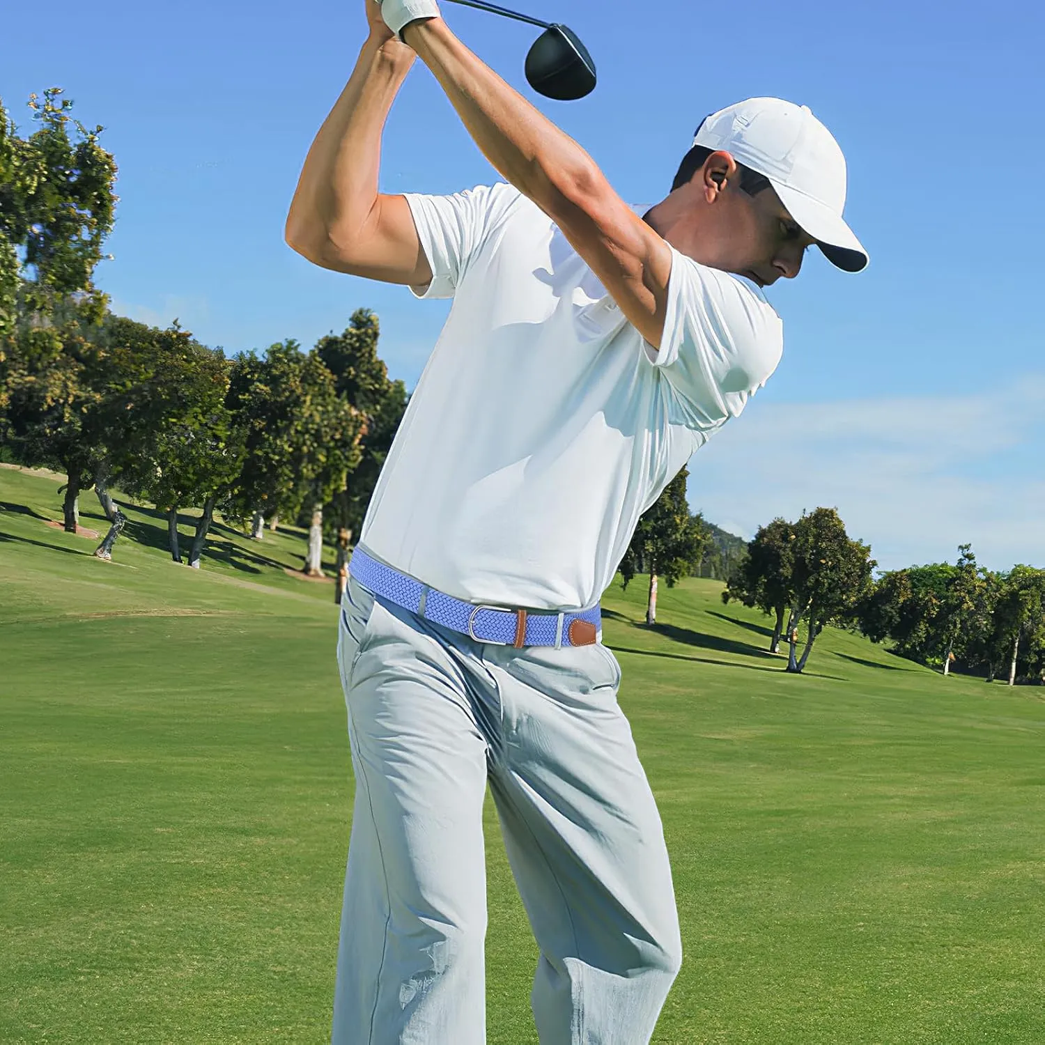 Elastic Braided Belt Mens Golf Belts No-Hole Design Lightweight Breathable Woven Stretch Belt for Golf Casual