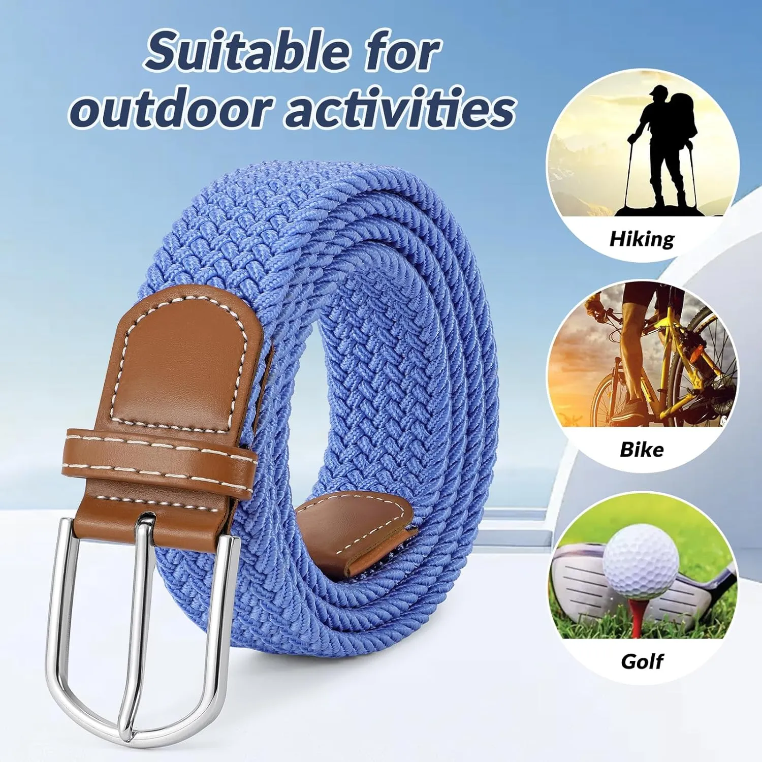 Elastic Braided Belt Mens Golf Belts No-Hole Design Lightweight Breathable Woven Stretch Belt for Golf Casual