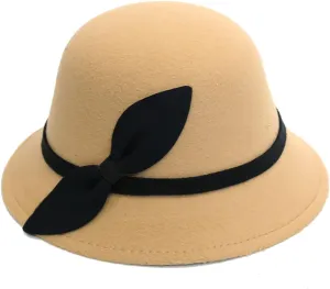 Elegant Adults Solid Hat Roll Up Brim Panama Bowler Hat Bucket Hat Womens Classic Wool Round Bowler Hat