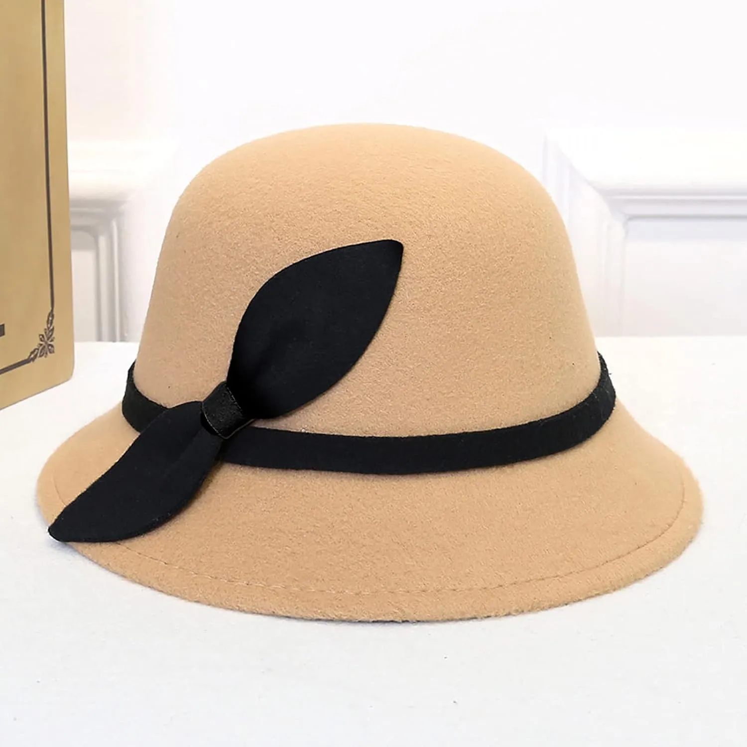 Elegant Adults Solid Hat Roll Up Brim Panama Bowler Hat Bucket Hat Womens Classic Wool Round Bowler Hat