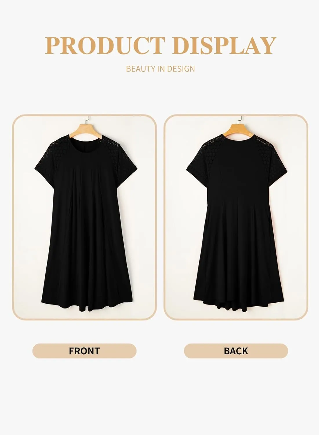 Eytino Womens Plus Size Dress Lace Short Sleeve Crewneck Casual Pleated Swing Midi Dresses with Pockets(1X-5X)