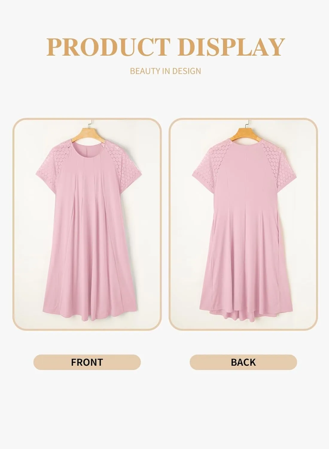 Eytino Womens Plus Size Dress Lace Short Sleeve Crewneck Casual Pleated Swing Midi Dresses with Pockets(1X-5X)